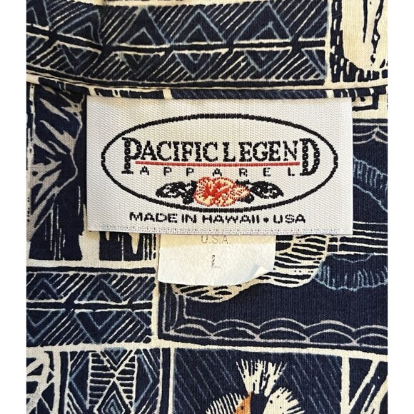 Vintage PACIFIC LEGEND Blue Floral Hawaiian Button Shirt Tropical Aloha Fish L - Picture 5 of 6